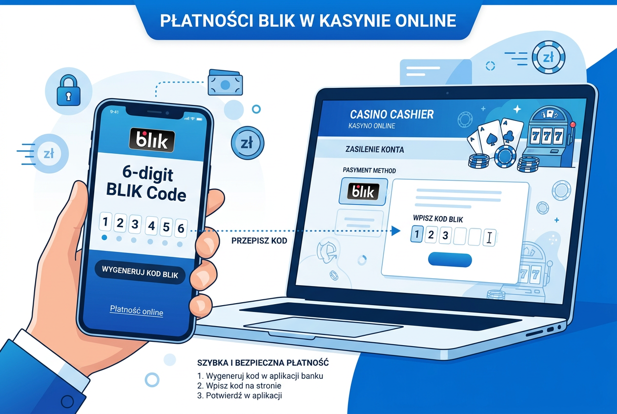 Infografika procesu płatności BLIK w kasynie internetowym